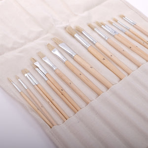 Malpinselset | 18 Pinsel im Rolletui | Rund- & Flachpinsel, Naturhaar